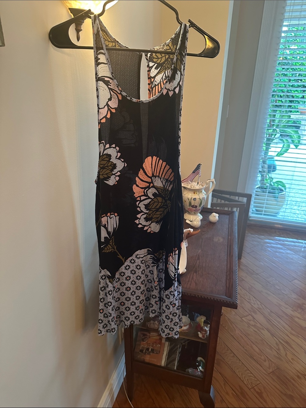 Free People Black Dress with Pink and Cream Floral Print